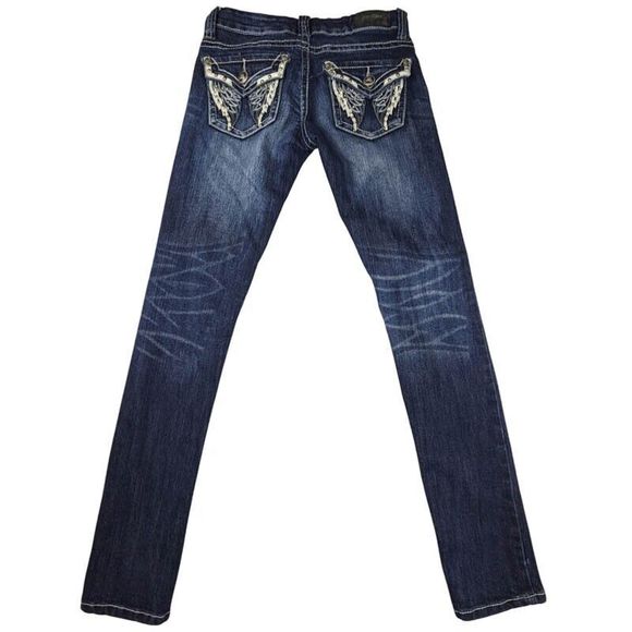 ZCO Denim - ZCO Denim Jeans Skinny Low Rise Bling Pockets Whiskered Size 0